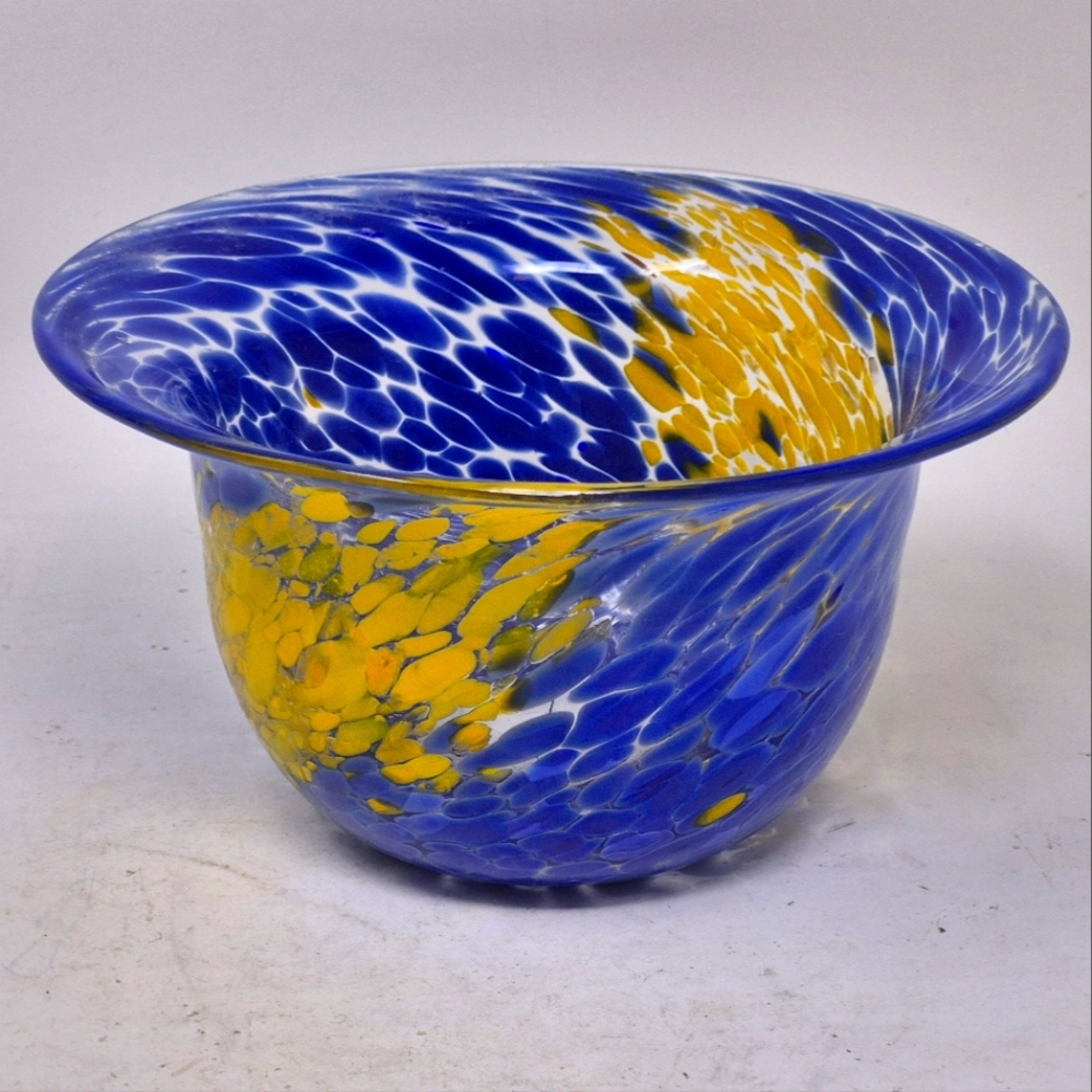 Kosta Boda Signed Blue And Yellow Art Glass Bowl